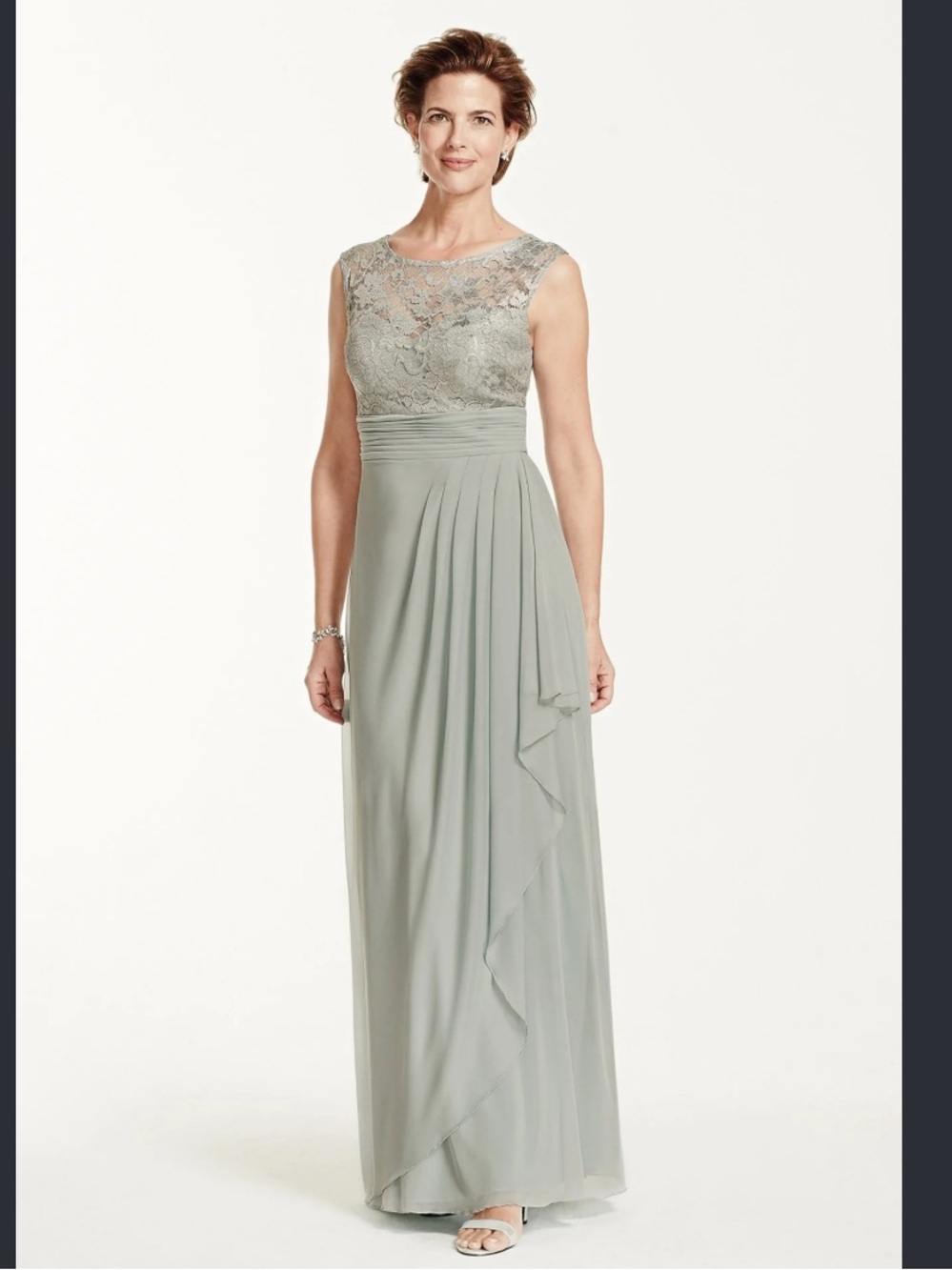 Patra Sage Lace Bodice Draped Maxi Gown